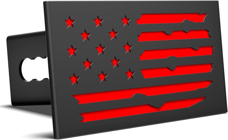 OGYE 2 Inch Trailer Hitch Cover with American Flag, Heavy Metal Trailer Hitch Cover Fit for 2 Inch Hitch Receivers (with 5/8" Pin Dia Anti-Theft Trailer Hitch Lock),3 * 5" Black Hollowed Out - Image 2